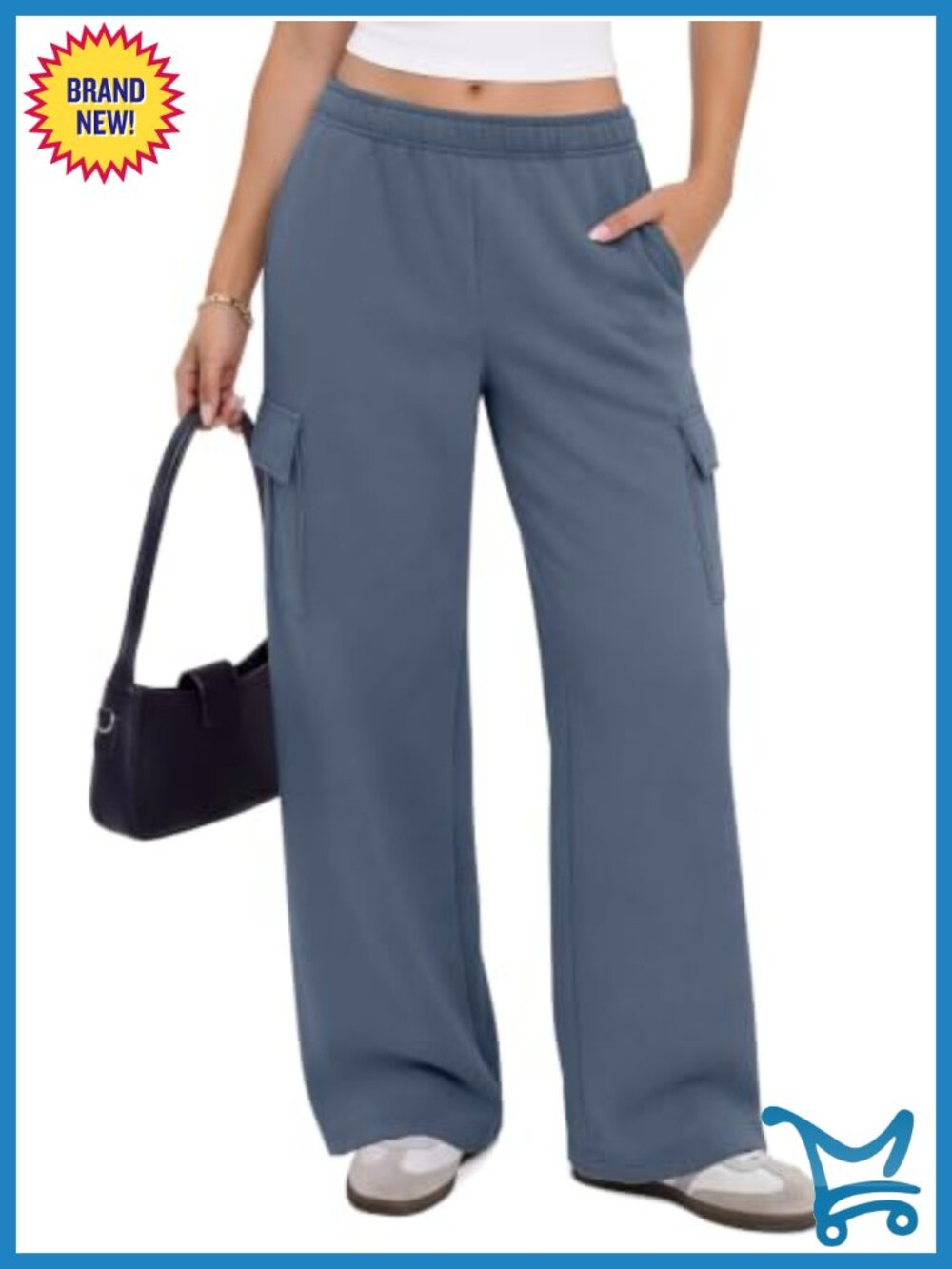 Wide Leg Cargo Sweatpants Baggy Fleece Lined with Pockets